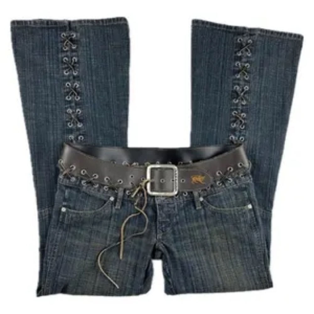 ❤️ Parasuco Denim Belted Women's Blue Flare Jeans - Distressed Wash Size 26 NWOT
